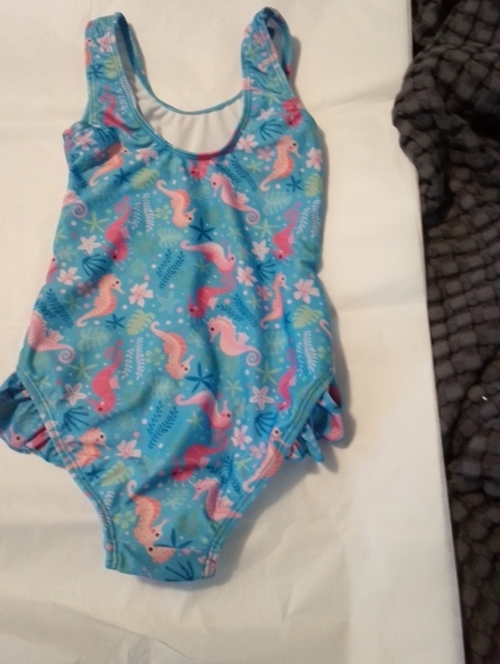 Kids Blue Seahorse One-Piece Swimsuit with Ruffle